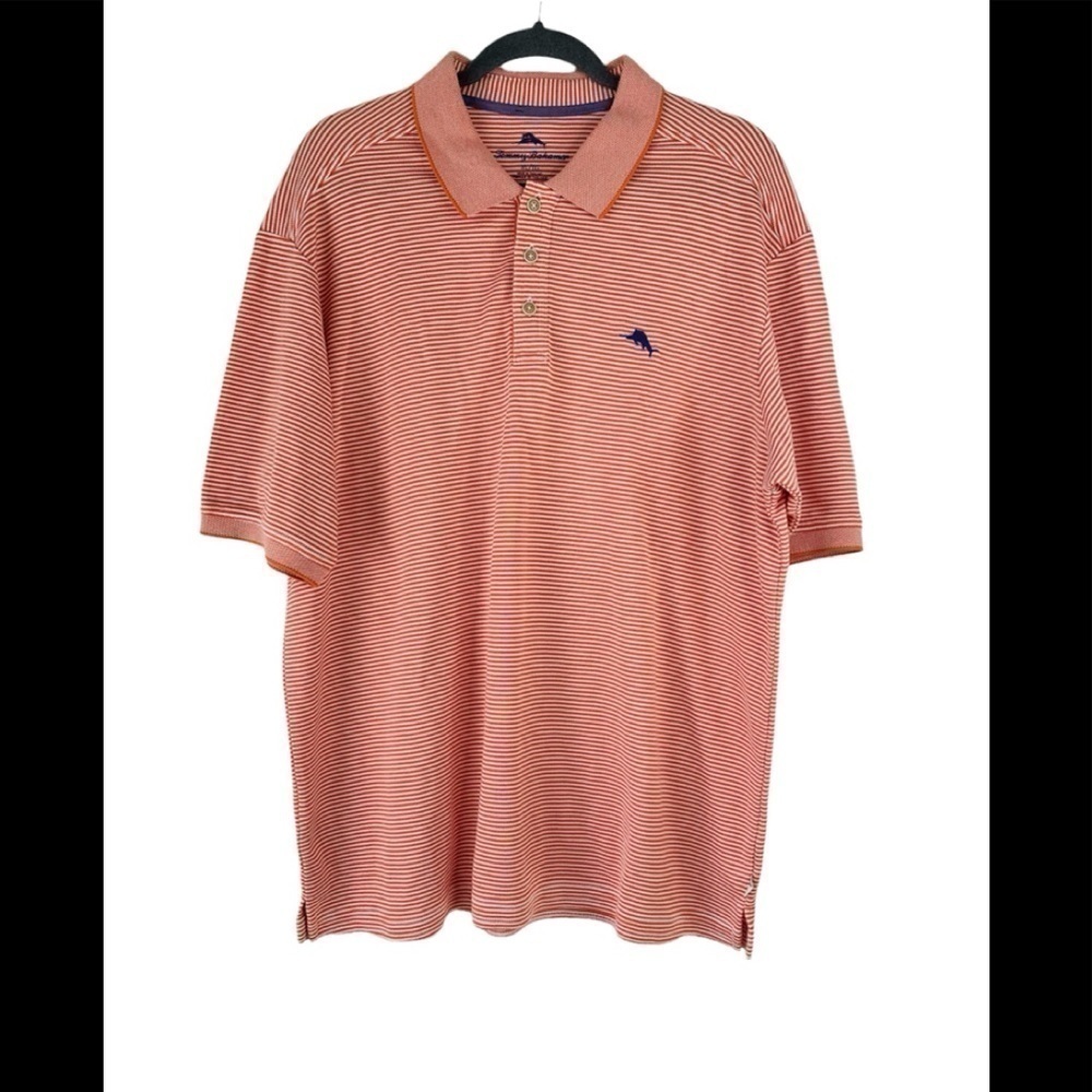 Tommy Bahama Orange White Striped Polo Shirt Size XL
